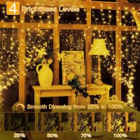 Ollny Curtain Lights 6.6x6.6ft, 200 LED String Lights with Remote 8 Modes Dimmable Timer, USB Power Fairy Light for Bedroom Backdrop Indoor Wall Window Wedding Decor, Warm White - Image 9