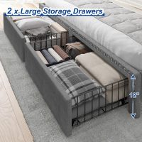 EnHomee Queen Bed Frame with 2-Tier Storage Headboard, Upholstered Platform Queen Size Bed Frame with 2 Storage Drawers, Sturdy Wooden Slats Support, Noise-Free, No Box Spring Needed, Grey - Image 4