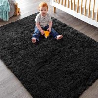 Ophanie Black Area Rugs for Bedroom Living Room, 4x6 Fluffy Fuzzy Shag Shaggy Carpet Soft Plush Furry Bedside Rug, Indoor Floor Rug for Kids Girls Boys Home Decor Aesthetic, Dorm Nursery - Image 5