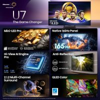 Hisense 55" Class U7 Mini-LED ULED 4K UHD Google Smart TV (55U75QG, 2025 Model) - QLED, Native 165Hz, VRR 288, Up to 3000 Nits, HDR10+, Dolby Vision IQ · Atmos, IMAX Enhanced, 2.1.2 Ch Surround - Image 3