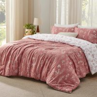 Bedsure Queen Comforter Set - Grayish Pink Bed Set, 3 Pieces Cute Floral Bedding, 1 Soft Reversible Botanical Flowers Comforter and 2 Pillow Shams - Image 2
