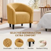 Yaheetech Accent Barrel Chair, Boucle Fabric Club Chair, Furry Sherpa Elegant and Cozy, Soft Padded Armchair for Living Room Bedroom Reception Room Office, Mustard Yellow - Image 6