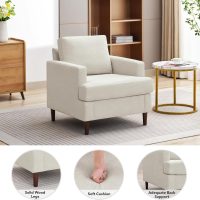 Mid-Century Accent Chair,Modern Linen Fabric Armchair for Living Room,Comfy Upholstered Reading Accent Chairs for Bedroom,Single Sofa Chair with Wood Legs (Beige, 1 Pack) - Image 4