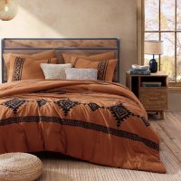 MAIREVE Burnt Orange Embroidery Comforters Set Queen Size - 7 Pieces, Farmhouse Western Bedding All Season, Bed in A Bag Queen Boho Comforter Set with Sheets, Pillowcases & Shams - Image 2