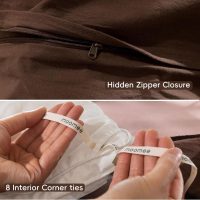 MooMee Bedding Duvet Cover Set 100% Washed Cotton Linen Like Textured Breathable Durable Soft Comfy (Solid Cocoa Brown, King 104"x90") - Image 6