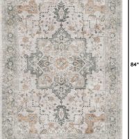 GENIMO 5X7 Area Rugs for Living Room, Machine Washable Non Slip Vintage Rugs, Low Pile Lightweight Chenille Print Rug for Bedroom, Dining Room, Home Office, Light Taupe Brown - Image 2