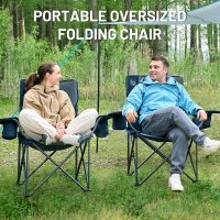 TIMBER RIDGE Oversized Folding Camping Chair Support 550 LBS, Heavy Duty Portable Chairs with Cup Holder Side Pocket for Lawn, Outdoor Picnic, Fishing, 2 Pack(Navy) - Image 9