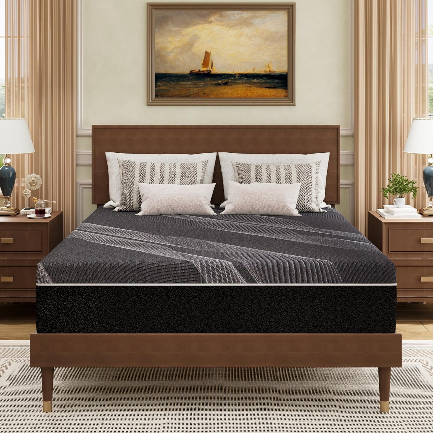 King Mattress 12 Inch Charcoal Memory Foam in a Box, CertiPUR-US Certified, Fiberglass Free, Gel Double Mattress, Made in The USA of US Foam, 80″ × 76″ × 12″, Medium