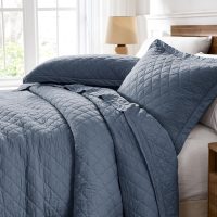 WDCOZY 100% Cotton King Size Quilt Set - Dusty Blue Ruffle Box Soft Lightweight Bedspread, Textured Like Linen, Farmhouse Country Rustic Coverlet, Shabby Chic Gauze Bedding, 3 Pieces - Image 7