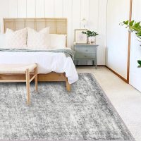 Area Rug 4x6 Washable Rug Gray Vintage Traditional Floor Cover Foldable Thin Retro Accent Indoor Distressed Non Slip Carpet Floral Print Mat Bedroom Living Room Bathroom - Image 2