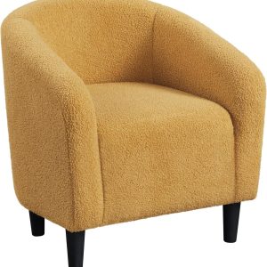 Yaheetech Accent Barrel Chair, Boucle Fabric Club Chair, Furry Sherpa Elegant and Cozy, Soft Padded Armchair for Living Room Bedroom Reception Room Office, Mustard Yellow