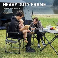 EVER ADVANCED Camping Directors' Chair with Side Table, Portable Folding with Compact Size, Heavy Duty Lawn Chair with Pocket for Camping, Lawn, Sports and Fishing, 400lbs, Black - Image 4