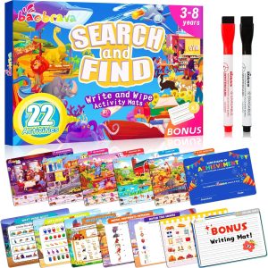 Search and Find: 22 Preschool Learning Activities for Kids 3-8 | Travel Games for Car and Airplane | Toddler Learning Toys | Board Games and Activitys Book for Kids | Back to School Gifts