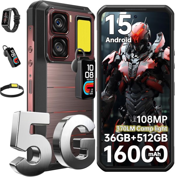 OUKITEL WP300 5G Rugged Phone Unlocked Android 15-36GB+512GB/2TB Rugged Smartphone, 6.8''FHD+ 120Hz Display 108MP Rear Camera 16000mAh Battery Waterproof Cell Phones, IP68/IP69K/WiFi6/NFC