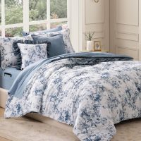 Queen Comforter Set -7 Pieces Floral Blue Comforter Set for All Seasons, Bed in a Bag Queen with Botanical Flowers Comforter, Sheets, Pillowcases & Shams - Image 2