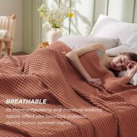 Bedsure Cooling Cotton Waffle King Size Blanket - Lightweight Breathable Blanket of Rayon Derived from Bamboo for Hot Sleepers, Luxury Throws for Bed, Couch and Sofa, Red Orange, 104x90 Inches - Image 5