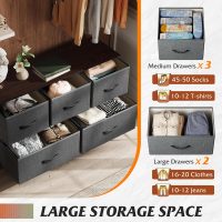 WLIVE Dresser for Bedroom with 5 Drawers, Wide Chest of Drawers, Fabric Dresser, Storage Organizer Unit with Fabric Bins for Closet, Living Room, Hallway, Dark Grey - Image 4