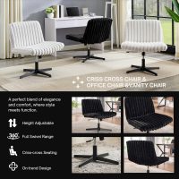 Roundhill Blynn Adjustable Swivel Criss Cross Chair, Wide Seat Office Chair Vanity Chair, Black - Image 4