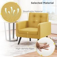 Yaheetech Mid-Century Accent Chairs, Modern Upholstered Living Room Chair, Cozy Armchair Button Tufted Back and Wood Legs for Bedroom/Office/Cafe, Yellow - Image 6