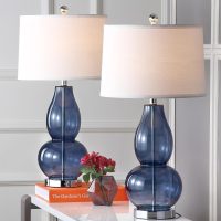 SAFAVIEH Lighting Collection Mercurio Blue Glass Double Gourd 29-inch Bedroom Living Room Home Office Desk Nightstand Table Lamp Set of 2 (LED Bulbs Included) - Image 2