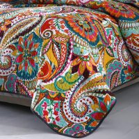 Qucover California King Quilt, Boho Paisley Pattern Colorful Cotton Quilt, 3 Piece Lightweight Oversized King Quilt, with Pillow Shams, Multicolor Red, Pink, Orange and Blue Cal King Quilt, 118x106 - Image 3