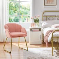Yaheetech Flower Shape Velvet Vanity Chair, Modern Side Armchair Makeup Chair no Wheels with Golden Metal Legs for Living Room/Dressing Room/Bedroom/Home Office/Kitchen, Pink - Image 2