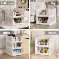 Stackable Plastic Storage Basket Closet Organizer Bin Foldable Clothes Organizer Storage Drawer Shelf Container for Living Room Bathroom Kitchen Office Laundry Room - Image 6