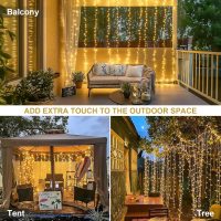 JMEXSUSS 300 LED Remote Control Curtain Lights, Plug in Fairy Curtain Lights Outdoor, Window Wall Hanging String Lights for Bedroom Backdrop Wedding Party Indoor Christmas Patio Dorm Decor, Warm White - Image 5