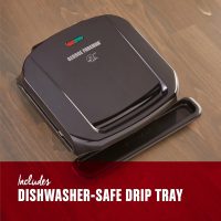 George Foreman 4-Serving Removable Plate Electric Grill and Panini Press, George Tough Non-Stick Coating, Drip Tray Catches Grease, Black - Image 4