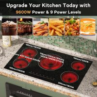36 Inch Electric Cooktop 5 Burner, Built-in Electric Stovetop with Flexible Bridge & Triple Ring Burner, 9600W Cooktop Electrics with BBQ Burner, Timer, Safety Lock,Pause, 220V-240V Hard Wire - Image 2