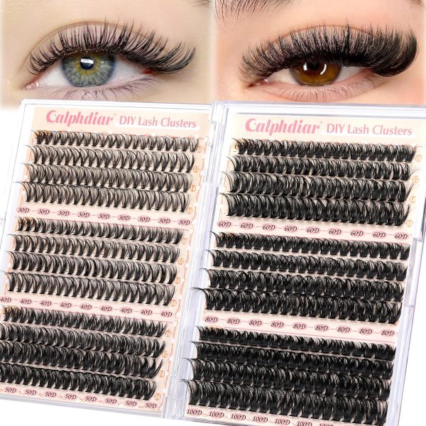 Calphdiar Eyelash Clusters 30D+40D+50D+60D+80D+100D Lash Clusters Wispy Individual Lashes 476PCS D-curly Lash Extension 10-16MM Natural Lashes Clusters DIY Cluster Eyelash Extensions for Beginners
