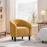 Yaheetech Accent Barrel Chair, Boucle Fabric Club Chair, Furry Sherpa Elegant and Cozy, Soft Padded Armchair for Living Room Bedroom Reception Room Office, Mustard Yellow - Image 5