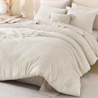 Litanika King Size Comforter Set Beige, 3 Pieces Cream Tufted Boho Farmhouse Bedding Comforter Sets, Lightweight Fluffy Comforter Bed Set for All Season (104x90In Comforter and 2 Pillowcases) - Image 3