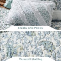 Madison Park Cotton Quilt Set Floral Print, Double Sided Stitching, All Season, Lightweight Coverlet Shabby Chic Bedding Layer, Matching Shams, King/Cal King, Aqua 6 Piece - Image 4