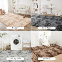 Litanika 4x6 Shag Area Rug for Living Room Bedroom, Tie-Dyed Beige High Pile Soft Plush Shaggy Furry Cream Bedside Playroom Dorm Carpet, Non-Slip, Non-Shedding Modern Indoor Floor Rug - Image 7