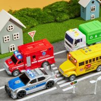 JOYIN 4 Pcs 7" Long Vehicle Toy Set, Toddlers Cars with Lights and Siren Sound, Including Play Police Car, School Bus, Garbage Truck, Ambulance, Birthday Party Gifts Toys for Boys 3-5 - Image 2