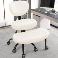 Primy Criss Cross Office Chair - ADHD Cross Legged Chair with Wheels - Adjustable Height Ergonomic Kneeling Desk Chairs for Meditation Yoga Home Office with Backrest, 360°Rotating Footrest -White - Image 9