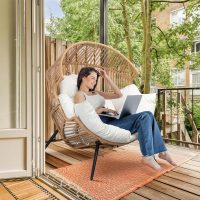 Shintenchi Wicker Egg Chair Outdoor Rattan Patio Chair with Cushion,Oversized Patio Lounge Chairs with Cushion Egg Basket Chair, Egg Seat for Indoor Living Room Bedroom Outside Patio Backyard Balcony - Image 5