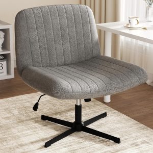 Meilocar Criss Cross Chair, Armless Cross Legged Office Chair No Wheels, Fabric Padded Office Chairs Height Adjustable Swivel Wide Seat Vanity Chairs for Home Office Bedroom (Grey)