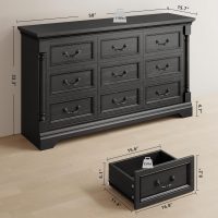 LIKIMIO Farmhouse Dresser for Bedroom with 9 Drawers, 58" Wide Wood Chest of Drawers with Roman Column, Dresser TV Stand for 65", Closet Storage Dressers Organizer for Bedroom, Living Room, Hallway - Image 2