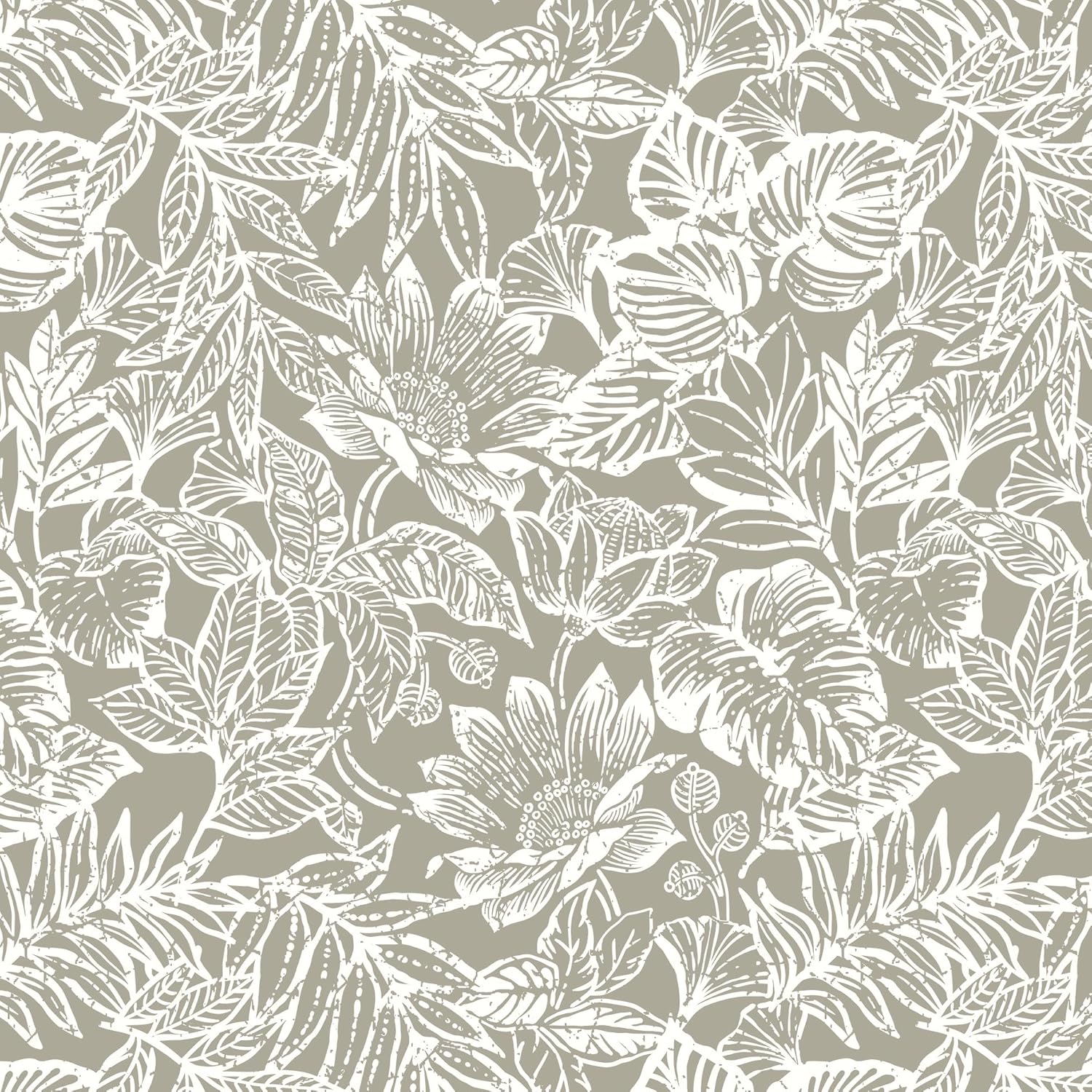 CiCiwind Peel and Stick Wallpaper Floral Wall Paper Removable Self Adhesive Vintage Contact Paper Cream and White Tropical Leaf Bedroom Bathroom Kitchen Decoral Papel Tapiz para Pared 17.3″×78.7″