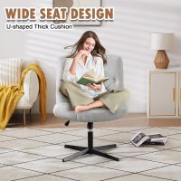 VECELO Criss Cross Armless Office Desk Chair No Wheels, Comfy Wide Fabric Padded, Modern Swivel & Height Adjustable for Home/Bedrood/Make Up - Image 4