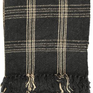 Plaid Black & Tan Fringed Woven Cotton Blend Throw
