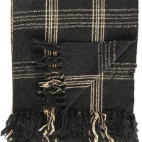Plaid Black & Tan Fringed Woven Cotton Blend Throw - Image 5