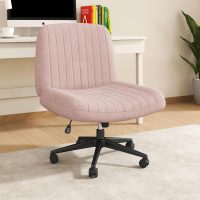 Shintenchi Criss Cross Chair,Cross Legged Office Seat with Wheels Armless Swivel Vanity Chair,Height Adjustable Wide Computer Task Seating for Home Office,Pink ﻿ - Image 2