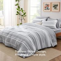 Bedsure Full Comforter Set 7 Pieces, Grey Striped Bedding Set for All Seasons, Reversible, Cationic Dyeing Bed in a Bag with Comforter, Sheets, Pillowcases & Shams - Image 3