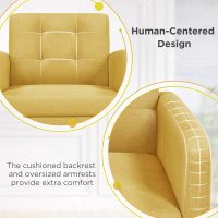 Yaheetech Mid-Century Accent Chairs, Modern Upholstered Living Room Chair, Cozy Armchair Button Tufted Back and Wood Legs for Bedroom/Office/Cafe, Yellow - Image 7