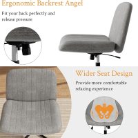 Meilocar Criss Cross Chair, Armless Cross Legged Office Chair No Wheels, Fabric Padded Office Chairs Height Adjustable Swivel Wide Seat Vanity Chairs for Home Office Bedroom (Grey) - Image 6