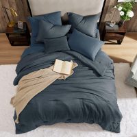 Geniospin King Size Comforter Set- 7 Piece Navy Blue Textured King Bedding Set, Soft Solid Bed in a Bag for All Season, King Comforter Set with Sheets(Navy Blue,102''x90'') - Image 8