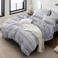 Bedsure Full Comforter Set 7 Pieces, Grey Striped Bedding Set for All Seasons, Reversible, Cationic Dyeing Bed in a Bag with Comforter, Sheets, Pillowcases & Shams - Image 5